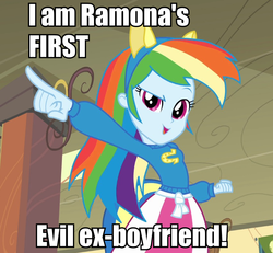 Size: 851x785 | Tagged: safe, edit, edited screencap, screencap, rainbow dash, equestria girls, g4, my little pony equestria girls, cropped, fake ears, female, image macro, matthew patel, pony ears, scott pilgrim, solo, wondercolts uniform