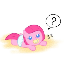 Size: 500x500 | Tagged: safe, artist:apzzang, pinkie pie, g4, ask-grow-pinkie, baby, cute, diaper, diapinkes, female, foal, korean, pacifier, solo, tumblr, younger