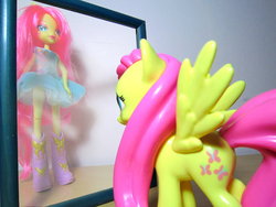 Size: 1024x768 | Tagged: safe, artist:eurocoin, fluttershy, human, equestria girls, g4, doll, female, human ponidox, humanized, irl, mirror, photo, toy