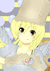 Size: 1024x1448 | Tagged: safe, artist:invader-celes, derpy hooves, human, g4, female, heart, humanized, nightmare night, paper bag, paper bag wizard, solo, winged humanization
