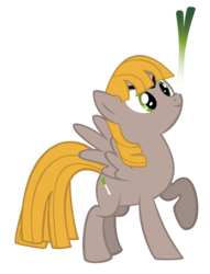 Size: 677x888 | Tagged: safe, artist:magical7, farfetch'd, pegasus, pony, female, leek, mare, pokémon, ponified, raised hoof, simple background, solo, spread wings, transparent background, wings