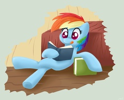 Size: 2278x1842 | Tagged: safe, artist:artoftheghostie, rainbow dash, g4, book, female, heart eyes, reading, solo, tongue out, wingding eyes