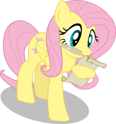 Size: 2576x2740 | Tagged: safe, artist:matty4z, fluttershy, g4, cute, female, mouth hold, quill, scroll, simple background, smiling, solo, transparent background, vector, writing