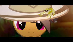 Size: 1218x717 | Tagged: safe, artist:alstiff, daring do, spider, g4, daring do: the secret of xiii, female, jumping spider, solo, youtube link