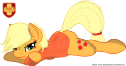 Size: 4308x2260 | Tagged: safe, artist:signumde, artist:tres-apples, applejack, g4, clothes, female, prone, simple background, solo, transparent background, vector