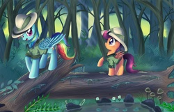 Size: 5620x3615 | Tagged: safe, artist:pridark, rainbow dash, scootaloo, g4, clothes, costume, forest, roleplaying