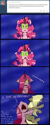 Size: 850x2100 | Tagged: safe, artist:ichibangravity, king sombra, pinkie pie, oc, ask king sombra pie, g4, hug, possessed, possession, sad, triste savoir, tumblr