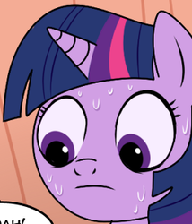 Size: 258x302 | Tagged: safe, artist:madmax, twilight sparkle, g4, cropped, female, frown, solo, sweat