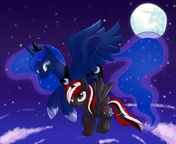 Size: 988x809 | Tagged: safe, artist:ieatedaunicorn, princess luna, oc, alicorn, pony, g4, alicorn oc, flying, night