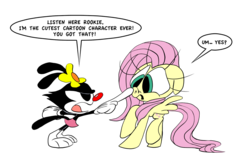 Size: 1349x897 | Tagged: safe, artist:joeywaggoner, fluttershy, g4, 2012, animaniacs, crossover, dot warner, simple background, transparent background