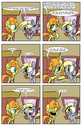 Size: 3300x5098 | Tagged: safe, artist:joeywaggoner, carrot top, derpy hooves, golden harvest, earth pony, pegasus, pony, g4, absurd resolution, comic, female, imminent kissing, mare