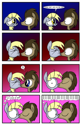 Size: 3300x5099 | Tagged: safe, artist:joeywaggoner, derpy hooves, doctor whooves, time turner, earth pony, pegasus, pony, g4, absurd resolution, comic, female, kissing, male, mare, ship:doctorderpy, shipping, stallion, straight
