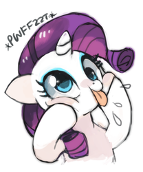 Size: 466x559 | Tagged: dead source, safe, artist:suikuzu, rarity, pony, unicorn, g4, :p, cute, derp, drool, female, floppy ears, funny face, mare, onomatopoeia, rarara, raribetes, raspberry, raspberry noise, silly, silly pony, simple background, smiling, solo, squishy cheeks, tongue out, white background
