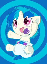 Size: 947x1280 | Tagged: safe, artist:cuddlehooves, dj pon-3, vinyl scratch, pony, g4, baby, baby pony, cuddlehooves is trying to murder us, cute, diaper, female, foal, pacifier, poofy diaper, solo, vinylbetes