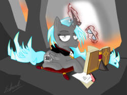 Size: 1440x1080 | Tagged: safe, artist:edvedd, oc, oc only, oc:plutonia, alicorn, pony, alicorn oc, book, glasses, magic, pillow, solo, tartarus