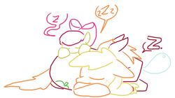 Size: 837x470 | Tagged: safe, artist:weaver, apple bloom, applejack, big macintosh, earth pony, pony, g4, male, pony pile, simple background, sleeping, snot bubble, stallion, white background, z, zzz