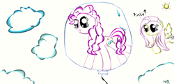 Size: 1240x601 | Tagged: safe, artist:midnightrarity, fluttershy, pinkie pie, g4, balloon, pinkie pie trapped in a balloon