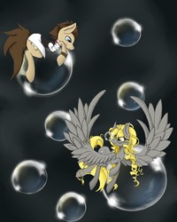 Size: 1200x1500 | Tagged: safe, artist:chappy34, derpy hooves, doctor whooves, time turner, pegasus, pony, g4, bubble, female, mare