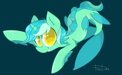 Size: 1396x868 | Tagged: safe, artist:foxda, lyra heartstrings, merpony, sea pony, g4, colored pupils, cute, dorsal fin, female, fin, fins, fish tail, flowing tail, green background, grin, horn, looking at you, ocean, seaponified, seapony lyra, simple background, smiling, smiling at you, solo, species swap, starry eyes, swimming, tail, underwater, water, wingding eyes