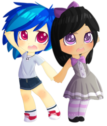 Size: 1316x1550 | Tagged: safe, artist:puffleduck, dj pon-3, octavia melody, vinyl scratch, human, g4, chibi, converse, humanized, shoes