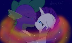 Size: 512x307 | Tagged: safe, artist:spleedoodlez, rarity, spike, dragon, pony, unicorn, g4, crying, duo, eyes closed, female, kiss on the lips, kissing, male, mare, older, older spike, ship:sparity, shipping, straight
