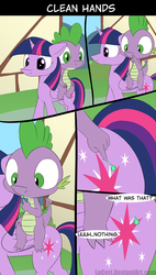 Size: 1600x2823 | Tagged: safe, artist:loceri, spike, twilight sparkle, alicorn, dragon, pony, g4, booger, boogers, comic, dialogue, dragons riding ponies, female, flank, gross, mare, mucus, nose picking, poking, riding, slice of life, snot, spike riding twilight, touch, twilight sparkle (alicorn), yuck