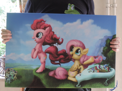Size: 4200x3150 | Tagged: safe, artist:deathpwny, fluttershy, pinkie pie, g4, canvas, duo, female, lesbian, painting, ship:flutterpie, shipping