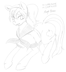 Size: 910x1000 | Tagged: safe, artist:japananon, braeburn, earth pony, pony, g4, crossdressing, monochrome, sketch, solo