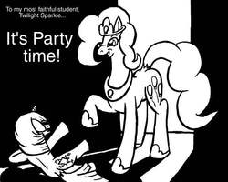 Size: 600x480 | Tagged: artist needed, safe, pinkie pie, twilight sparkle, earth pony, pony, unicorn, g4, exploitable meme, goofy time, meme, monochrome, pinkiecorn, princess pinkie pie, unicorn twilight, xk-class end-of-the-world scenario