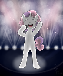 Size: 1000x1200 | Tagged: safe, artist:peachykat, sweetie belle, pony, g4, bipedal, female, microphone, singing, solo