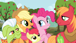 Size: 1280x720 | Tagged: safe, artist:dairry, apple bloom, applejack, big macintosh, granny smith, pinkie pie, earth pony, pony, g4, my little pony: friendship is magic, season 4, apples to the core, male, stallion