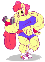 Size: 627x864 | Tagged: safe, artist:doctorplaid, apple bloom, earth pony, anthro, g4, apple brawn, buff, exercise, female, fetish, muscle fetish, muscles, overdeveloped muscles, simple background, solo, transparent background, vector, weight lifting, workout