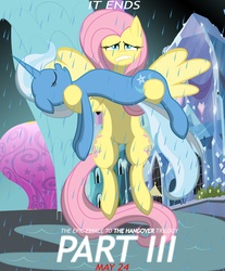 Size: 1900x2299 | Tagged: safe, artist:killkatt, fluttershy, trixie, g4, hot air balloon, parody, rain, the hangover, the hangover: part iii, twinkling balloon