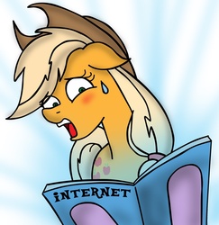 Size: 861x886 | Tagged: safe, artist:mrfulp, applejack, g4, blushing, internet, sweat