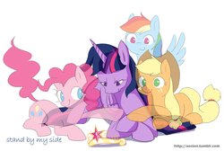 Size: 800x537 | Tagged: safe, applejack, pinkie pie, rainbow dash, twilight sparkle, alicorn, pony, g4, element of magic, female, mare, twilight sparkle (alicorn)