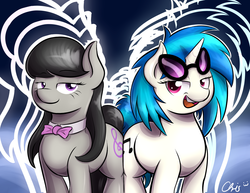 Size: 3300x2550 | Tagged: safe, artist:nekocrispy, dj pon-3, octavia melody, vinyl scratch, earth pony, pony, unicorn, g4, duo, female, mare