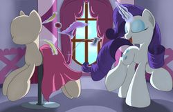 Size: 1700x1100 | Tagged: safe, artist:grennadder, rarity, g4, big hooves, female, magic, mannequin, solo, working