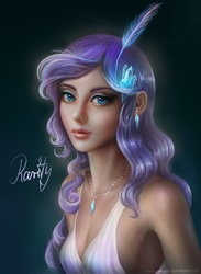 Size: 800x1095 | Tagged: safe, artist:indiron, rarity, human, g4, beautiful, breasts, earring, female, humanized, looking at you, necklace, portrait, sideboob, solo, three quarter view
