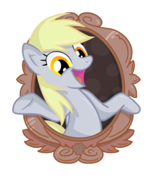 Size: 3797x4352 | Tagged: safe, artist:toonlancer, derpy hooves, pegasus, pony, g4, bust, female, frame, looking at you, shrug, simple background, smiling, solo, solo⠀, transparent background