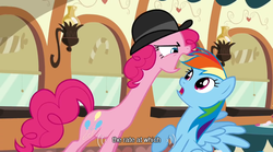 Size: 640x355 | Tagged: safe, screencap, pinkie pie, rainbow dash, g4, mmmystery on the friendship express, mlp-captions, youtube caption