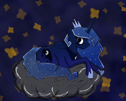 Size: 1000x800 | Tagged: safe, artist:psychoticpancake, princess luna, g4, cloud, female, prone, smiling, solo