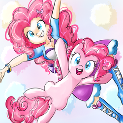 Size: 1024x1024 | Tagged: safe, artist:cosmicponye, pinkie pie, human, g4, action pose, clothes, cute, diapinkes, equestria girls outfit, human ponidox, humanized, open mouth, self ponidox