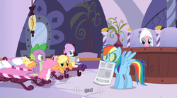 Size: 640x355 | Tagged: safe, screencap, applejack, pinkie pie, rainbow dash, rarity, spike, g4, god, youtube caption