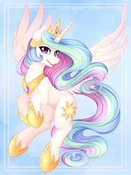 Size: 1200x1600 | Tagged: safe, artist:spittfireart, princess celestia, alicorn, pony, g4, beautiful, cute, cutelestia, featured image, female, flying, looking at you, mare, open mouth, open smile, smiling, smiling at you, solo, spread wings