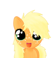 Size: 2347x2509 | Tagged: safe, artist:sharkiity, applejack, g4, bed mane, cute, female, filly, jackabetes, looking at you, simple background, solo