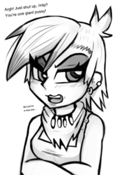 Size: 600x800 | Tagged: safe, artist:livesmutanon, gilda, equestria girls, g4, /mlp/, equestria girls-ified, female, gildere, humanized, monochrome, solo, tsundere