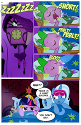 Size: 1200x1856 | Tagged: safe, artist:pixelkitties, crackle, spike, trixie, twilight sparkle, alicorn, dragon, pony, g4, bed, big crown thingy, comic, female, lesbian, mare, plushie, ship:twixie, shipping, sleep mask, sleeping, snoring, twilight sparkle (alicorn), zzz