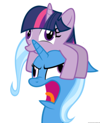 Size: 894x1096 | Tagged: safe, artist:navitaserussirus, trixie, twilight sparkle, crab pony, headcrab, pony, unicorn, g4, derp, dinkleberg, female, half-life, mare, meme, mind control, nose wrinkle, open mouth, parasite, pony hat, riding, simple background, spider sparkle, transparent background, twicrab, twilight riding trixie, vector, wat, wheels trixie, wide eyes