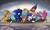 Size: 2300x1400 | Tagged: dead source, safe, artist:slitherpon, applejack, lyra heartstrings, pinkie pie, princess luna, rainbow dash, rarity, scootaloo, trixie, g4, 4th of july, american independence day, american revolution, boat, classic art, crossing the delaware, fine art parody, flag, independence day, parody, river, united states, washington crossing the delaware