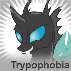 Size: 250x250 | Tagged: safe, changeling, derpibooru, fangs, grin, meta, smiling, solo, spoilered image joke, trypophobia